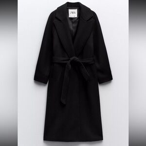 Zara Long Belted Wool Blend Coat